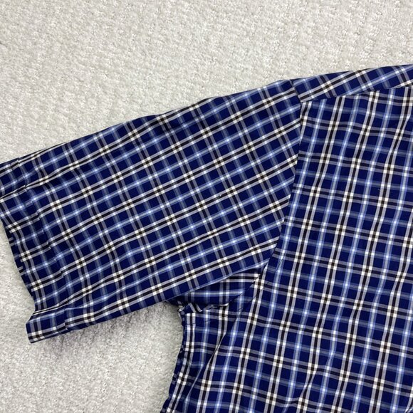 Paul & Shark Yachting Shirt Men Sz 44 Plaid Blue / Brown Short Sleeve Soft Touch - Picture 3 of 16